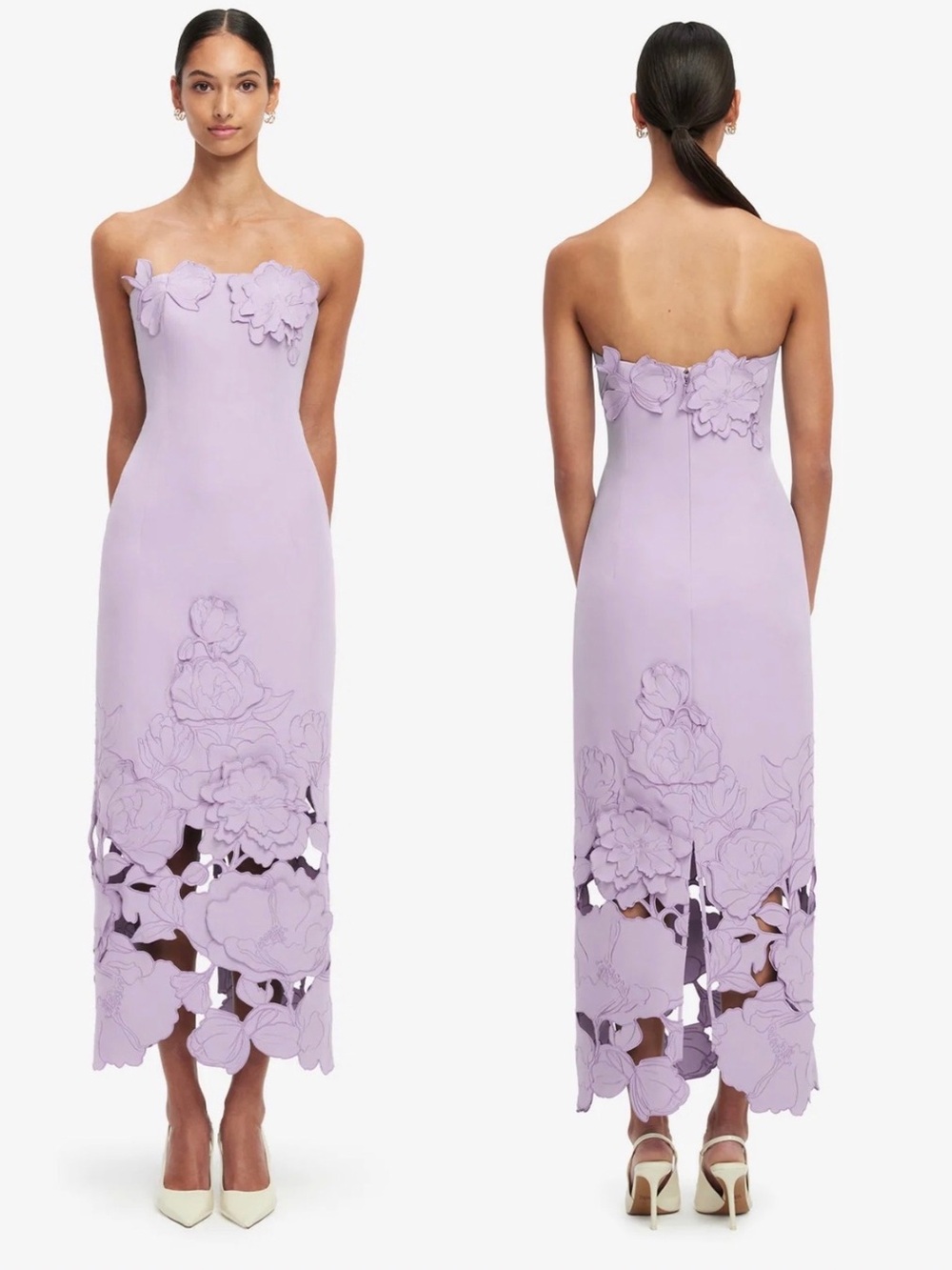 NWT Leo Lin Rayna Appliqué Bustier Maxi Dress Lilac Purple Size 6 Wedding Guest